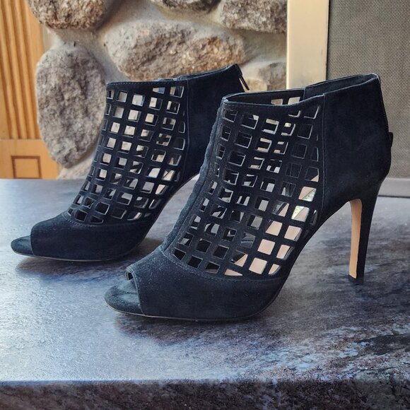 Audrey Brooke “Marseille” Black Suede Open Toe Gladiator Heels Bootie Size 8.5M - Picture 11 of 16